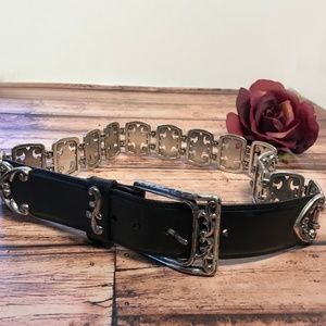 Brighton Leather and Silver Tone Metal Belt Medium